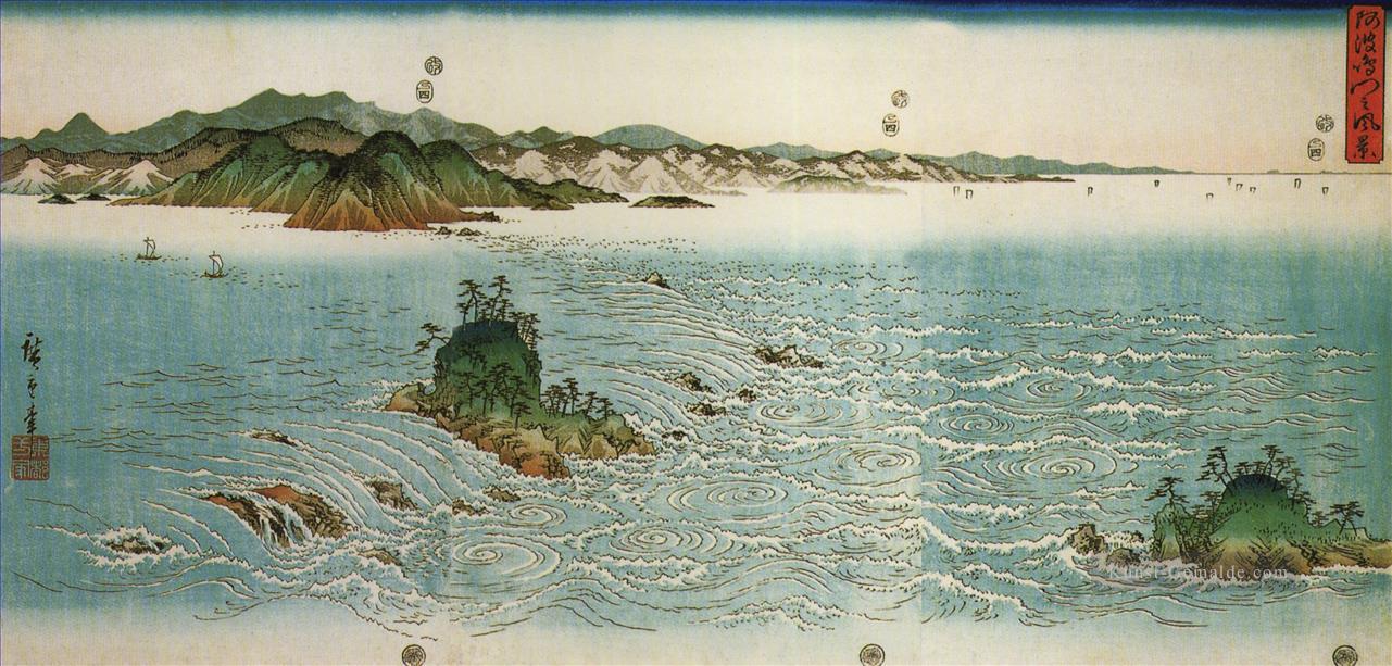 Whirlpools an einer felsigen Küste Utagawa Hiroshige Ukiyoe Ölgemälde